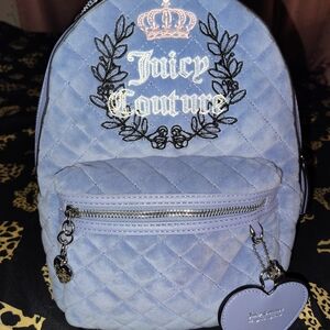 Juicy Couture Blue Quilted Backpack with Crown Emblem